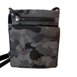 Kipling Grey Camo Small Crossbody Organizer Bag Nylon Adjustable Strap